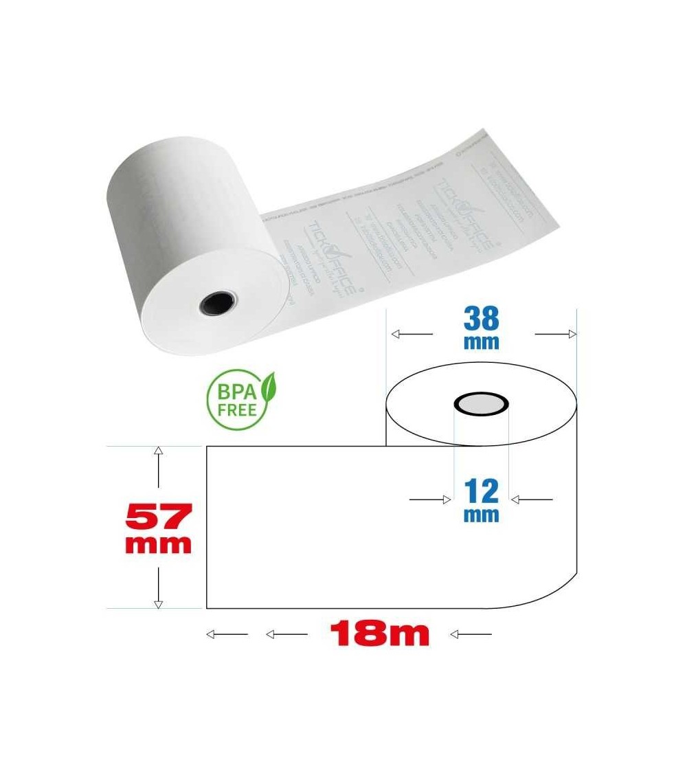 10pz - Rotoli termici 57mm x 18 m f.12 per pos e stampanti termiche