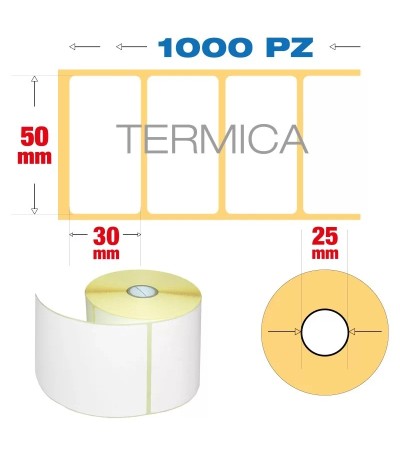 50 x 30 mm, f. 25 - Rotolo n°1000 etichette termiche adesive