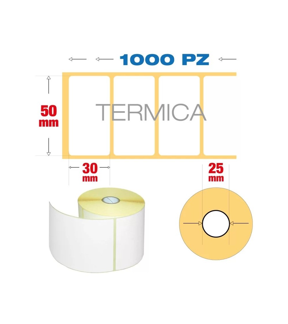 50 x 30 mm, f. 25 - Rotolo n°1000 etichette termiche adesive