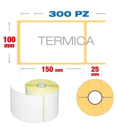 100 x 150 mm, f. 25 - Rotolo n° 300 etichette termiche adesive A6 10x15