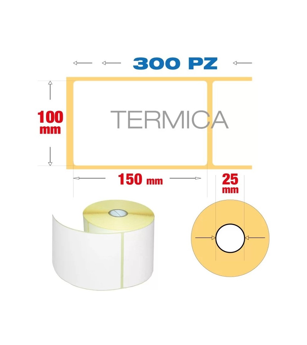 100 x 150 mm, f. 25 - Rotolo n° 300 etichette termiche adesive A6 10x15