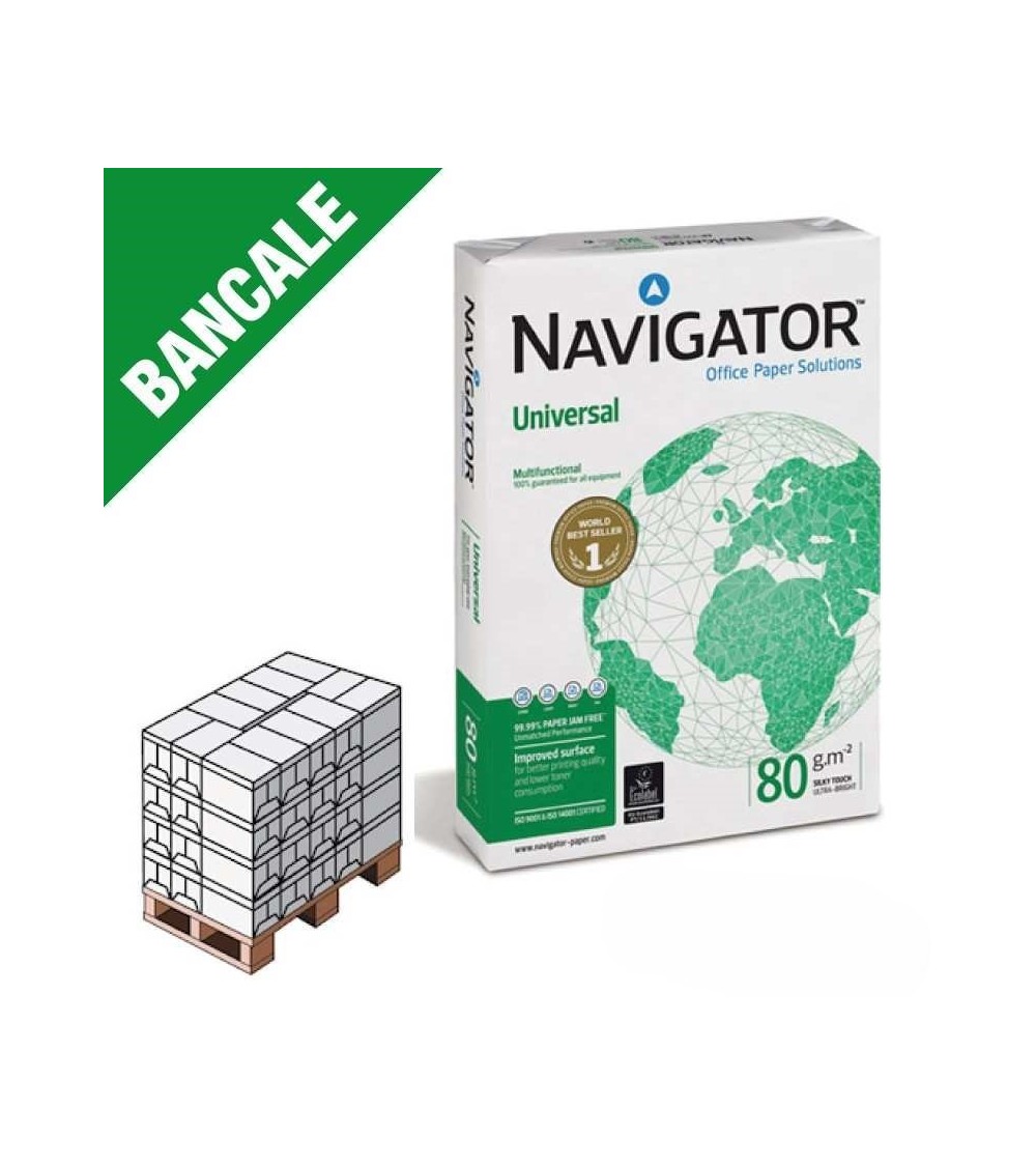 Bancale 200 risme Navigator Universal - Formato A4 21x29,7cm 80gr per ufficio, stampa e fotocopie