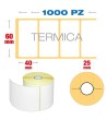 60 x 40 mm, f. 25 - Rotolo n°1000 etichette termiche adesive