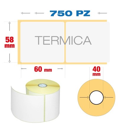 58 x 60 mm, f. 40 - Rotolo n°750 etichette termiche adesive