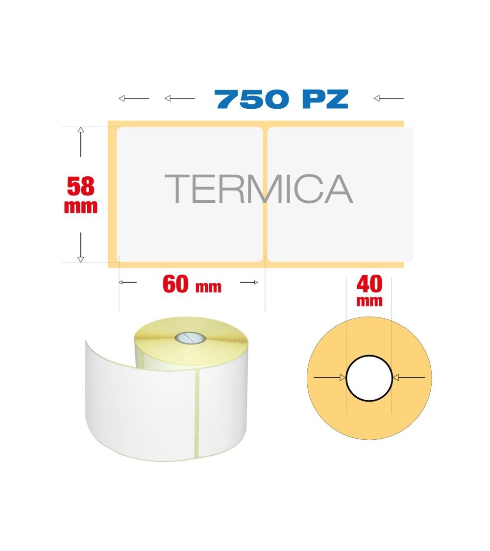 58 x 60 mm, f. 40 - Rotolo n°750 etichette termiche adesive