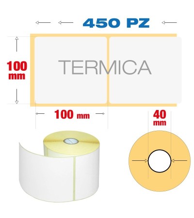 100 x 100 mm, f. 40 - Rotolo n° 450 etichette termiche adesive