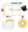 60 x 40 mm, f. 40 - Rotolo n° 1000 etichette vellum adesive stampa con ribbon